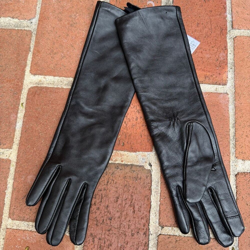 Mango MNG Women Genuine Sheep Leather Long Gloves Black Small NEW FLAW
